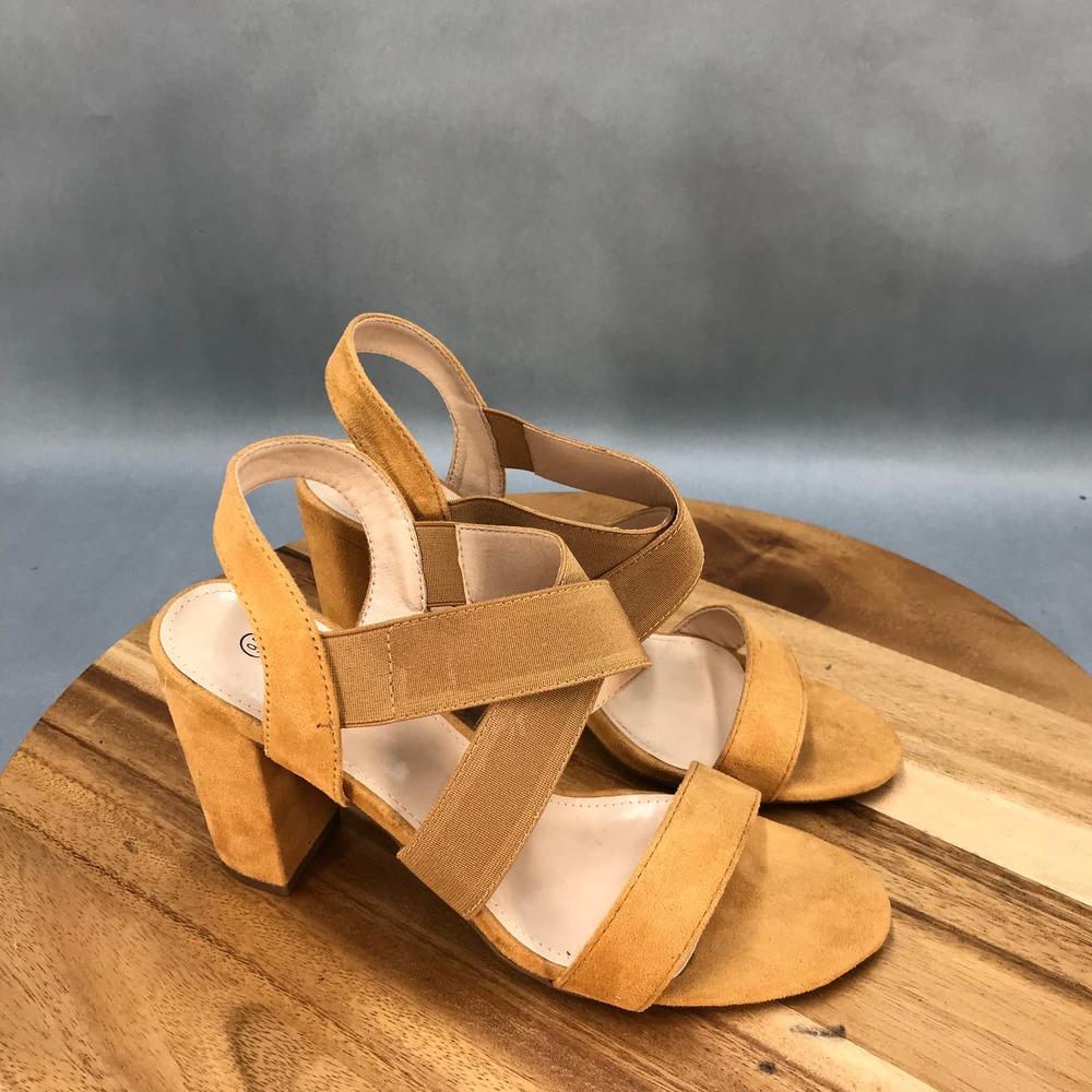 Trary Chunky High Heel Sandals Women 9 Brown Flexible Block Heel Strappy Slip On